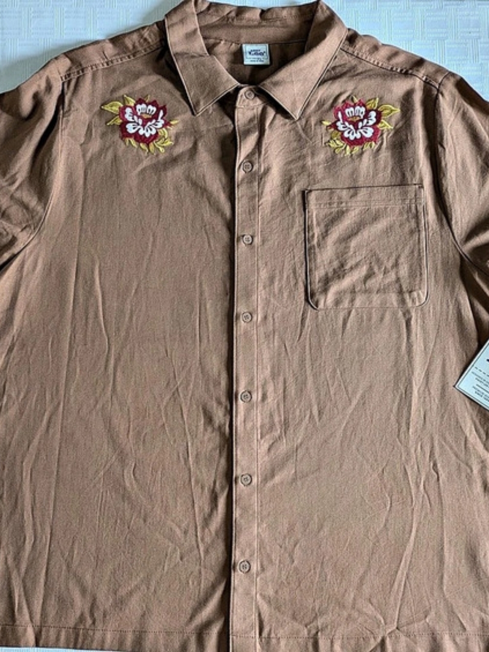 Lee Kacey Embroidered Button Down Shirt in Brown XL NWT